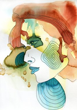 Bir kadın portresi tasvir soyut suluboya resim