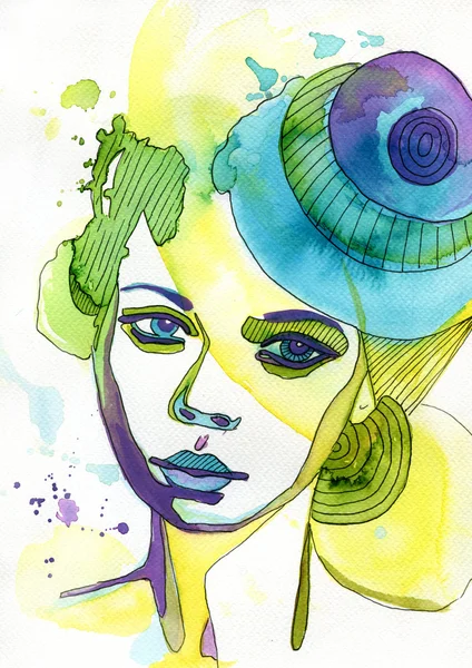 Abstract watercolor illustration depicting a portrait of a woman — Stock Photo, Image