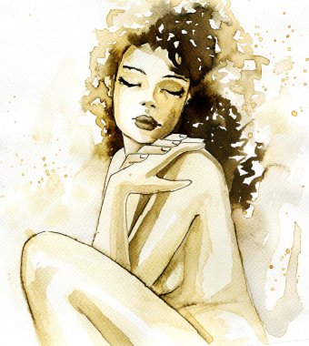 Bir kadın portresi tasvir soyut suluboya resim. 