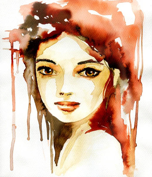 Ilustração aquarela abstrata que descreve um retrato de uma mulher . — Fotografia de Stock