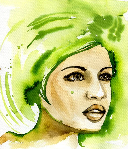 Ilustração aquarela abstrata que descreve um retrato de uma mulher . — Fotografia de Stock