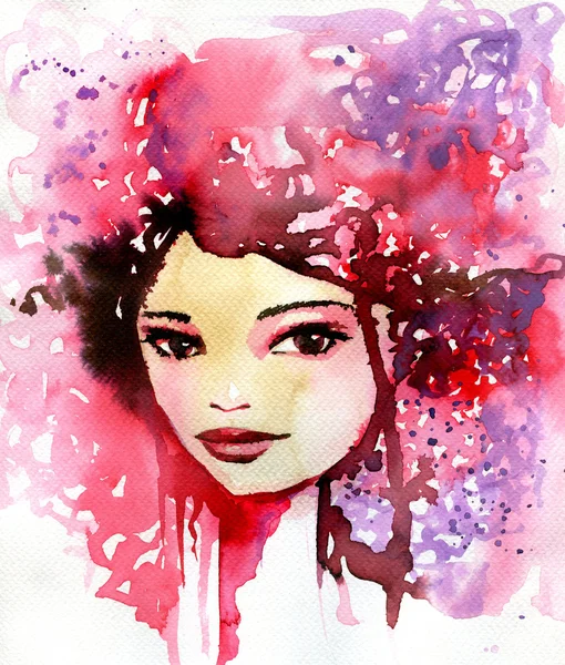 Ilustrasi cat air abstrak menggambarkan potret seorang wanita . Stok Gambar Bebas Royalti