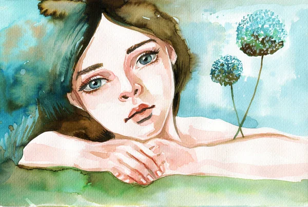 Watercolor Illustration Retrato Extravagante Perfeito Para Livro Capa Revista — Fotografia de Stock