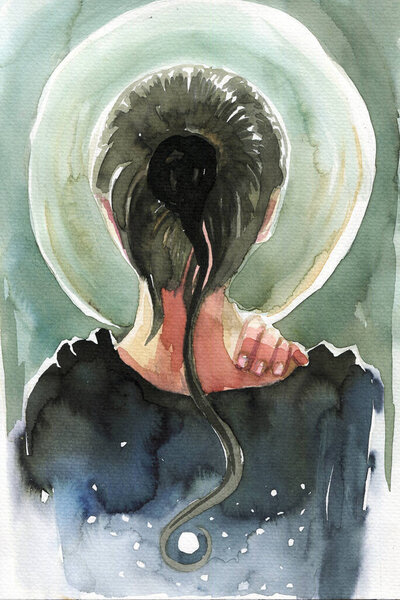 Illustration Depicting Woman Standing Back Moon Stock Picture