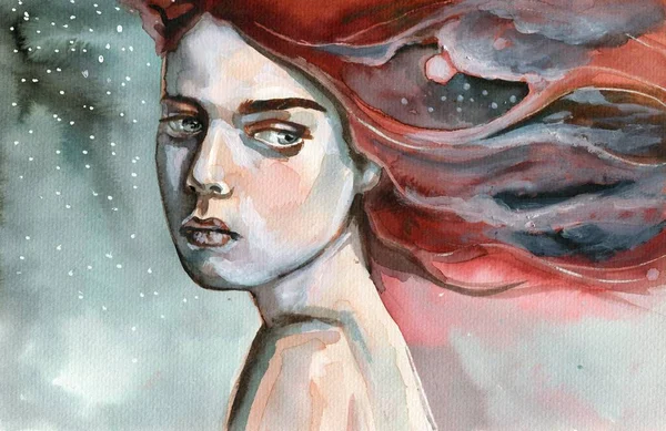 Watercolor Illustration Retrato Extravagante Perfeito Para Livro Capa Revista — Fotografia de Stock