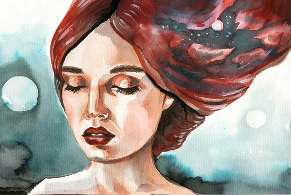 Watercolor Illustration Retrato Extravagante Perfeito Para Livro Capa Revista — Fotografia de Stock