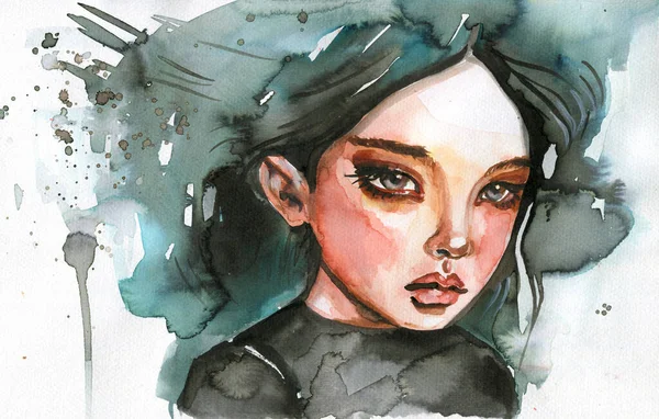 Watercolor Illustration Retrato Extravagante Perfeito Para Livro Capa Revista — Fotografia de Stock