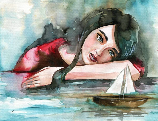 Watercolor Illustration Ritratto Fantasia Perfetto Una Copertina Libri Riviste — Foto Stock