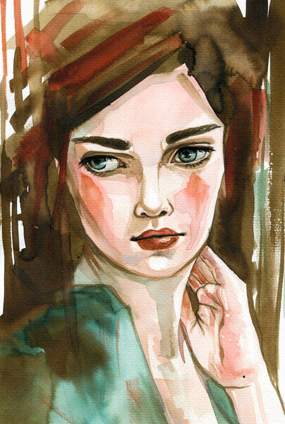 Watercolor Illustration Fancy Portrait Perfect Book Magazine Cover Royalty Free Stock Images