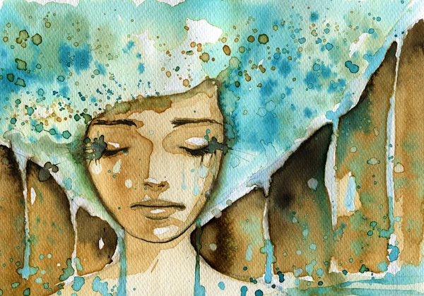 Watercolor illustration woman — Stock Photo, Image