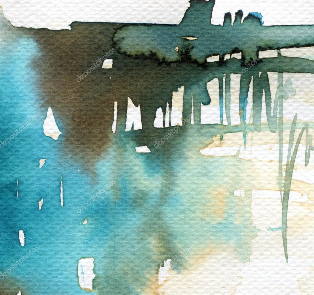 Watercolor background with abstract landscape