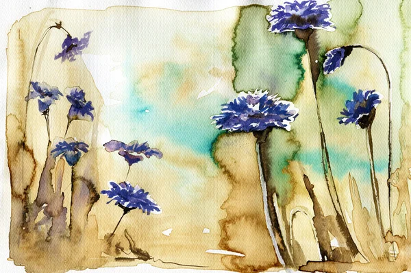 Ilustração aquarela que descreve flores de primavera no prado — Fotografia de Stock