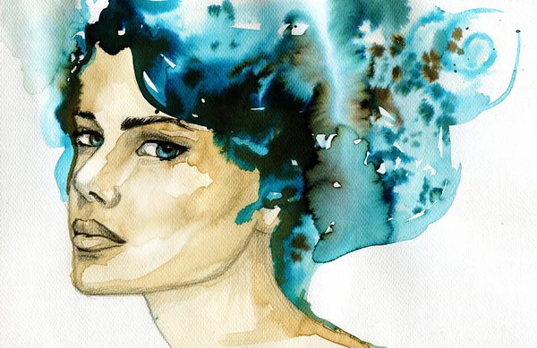 Ilustração aquarela abstrata que descreve um retrato de uma mulher — Fotografia de Stock