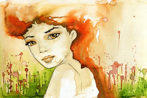 Ilustração aquarela abstrata que descreve um retrato de uma mulher — Fotografia de Stock