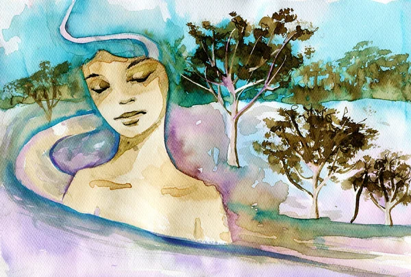 Illustration abstraite à l'aquarelle représentant le portrait d'une femme — Photo