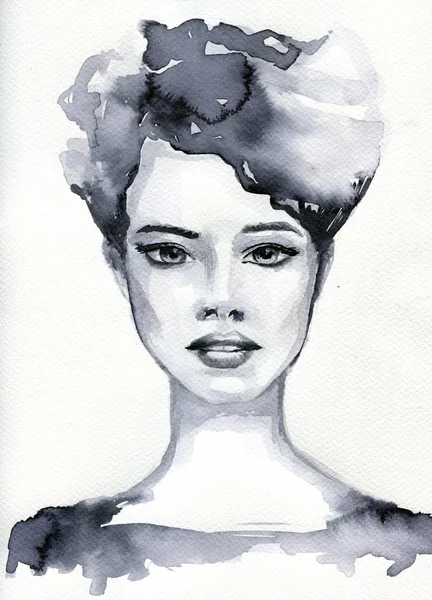 Illustration aquarelle montrant le visage d'une jolie — Photo