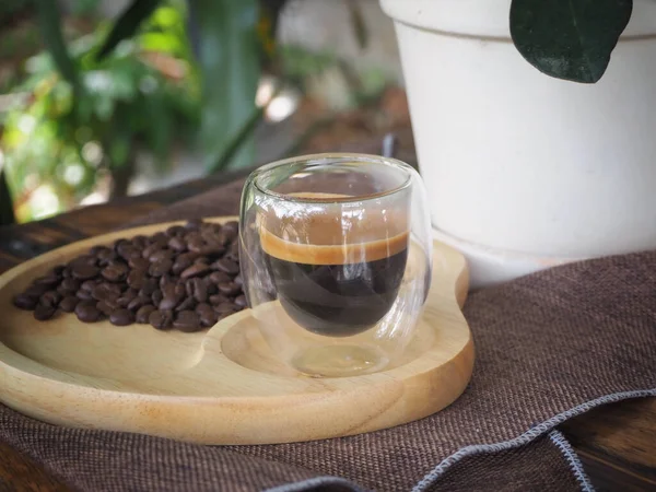 Cup Espresso Table Glass Beaker Shot Cocktail Coffee Drinks Close — Stock Photo, Image