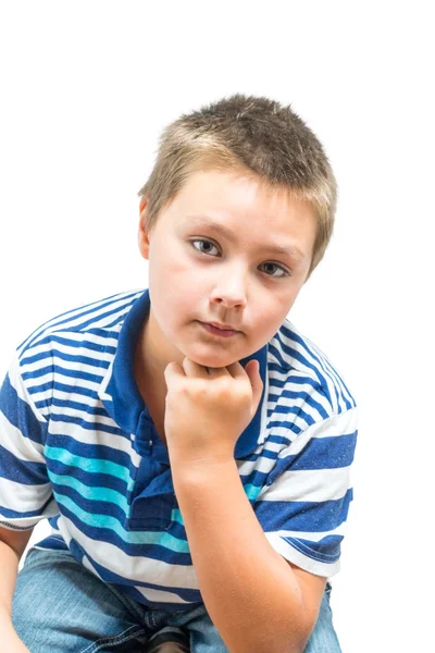 Hispanic-American Child Rests Chin On Hand During Picture — Stock Photo, Image
