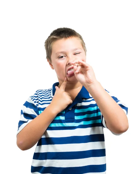 Preteen menino fazendo expressões faciais — Fotografia de Stock