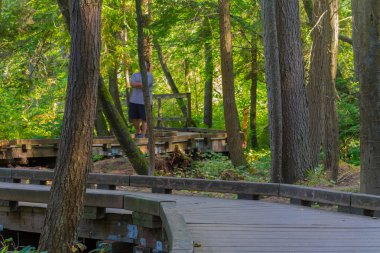 Orta yaşlı erkek yürüyüş iz
