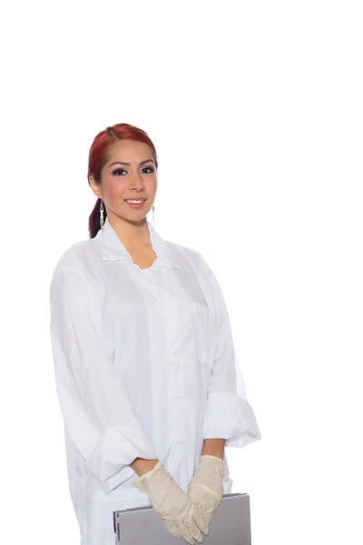 Female Wearing Lab Coat While Holding Clipboard — Stock Photo, Image