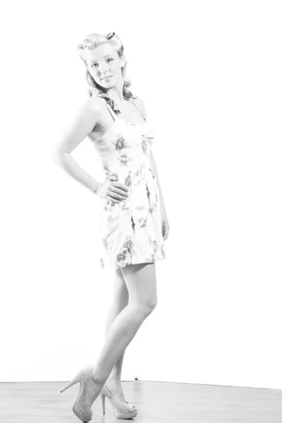 Young Woman In Short Modest Dress — Stock Photo, Image