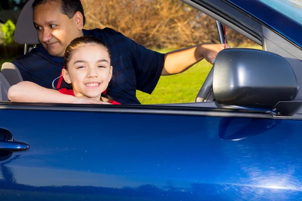 Multi-Race Girl Enjoys Time In Passengers Seat — Stock Photo, Image