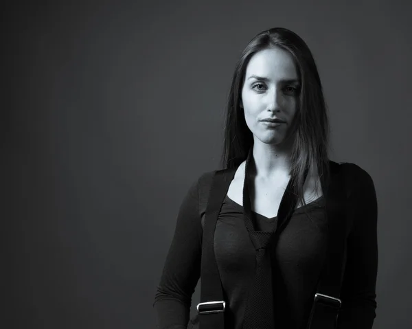 Female Wearing Tie And Suspenders — Stock Photo, Image