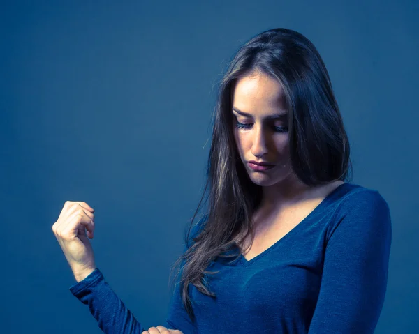 Slender Caucasian Female Somber Expression — Stock Photo, Image