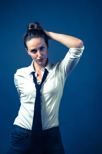 American Woman In White Shirt & Tie — Stock Photo, Image