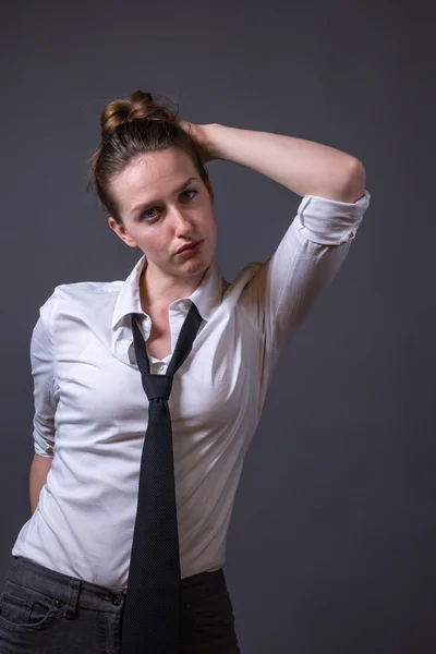 Slender Feminine Female Wearing Black Tie — Stock Photo, Image