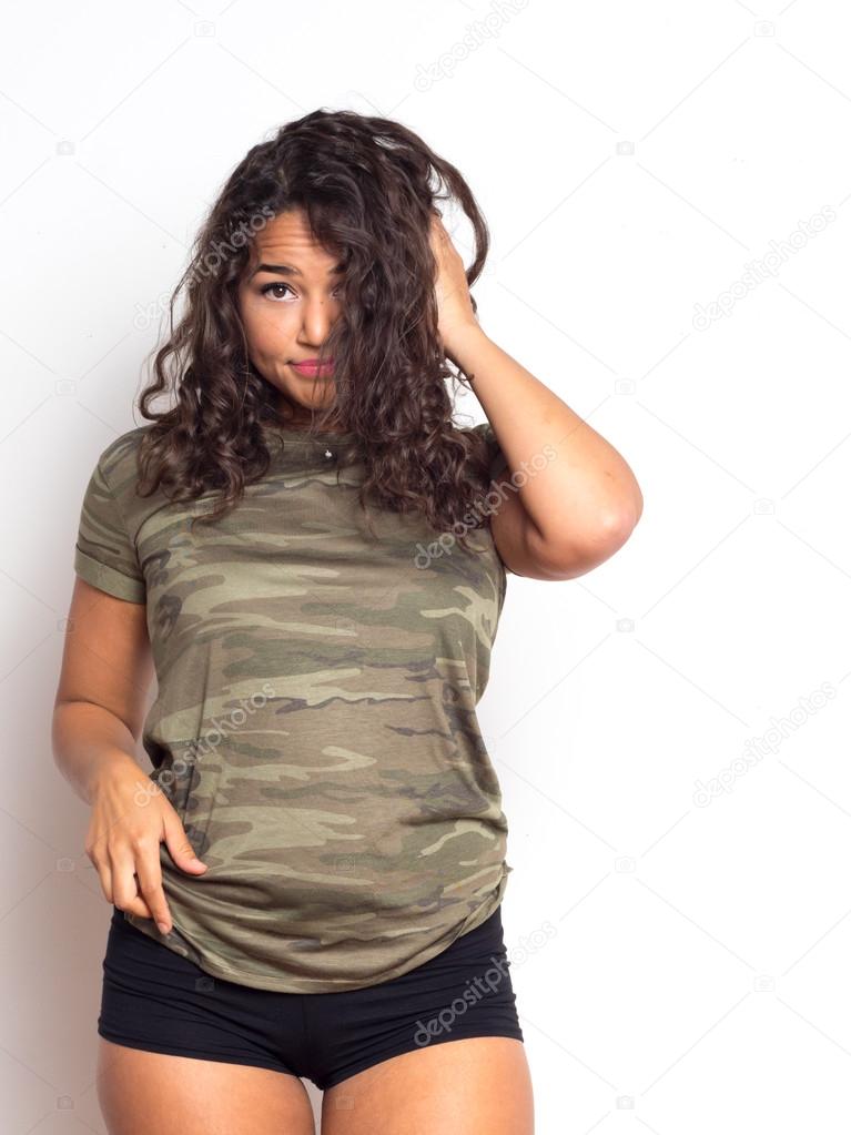 Curvy Young Woman With Curly Hair