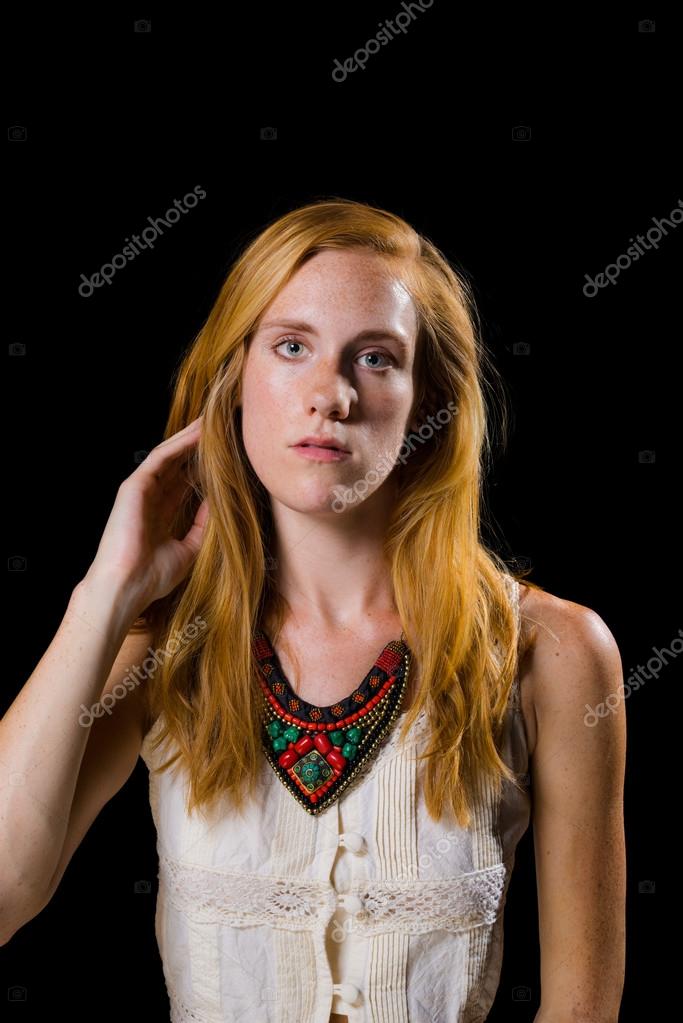 Attraktive Erdbeere Blonde Haare Blaue Augen Weiblich Stockfoto