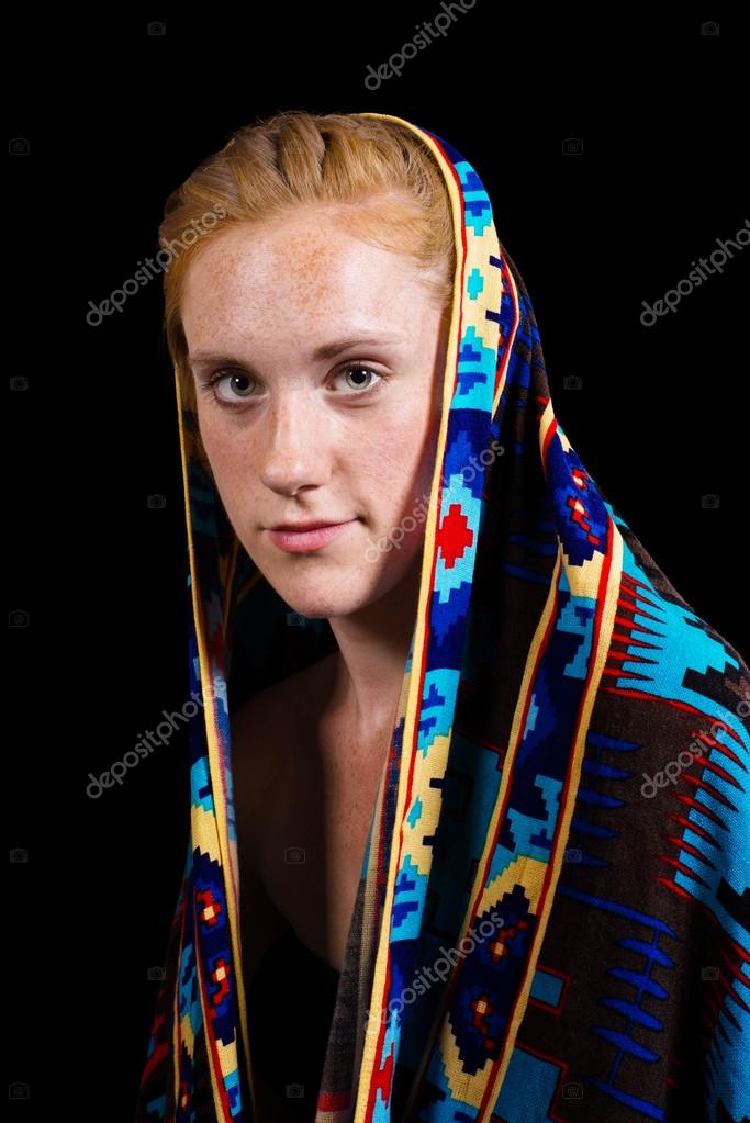 Attraktive Erdbeere Blonde Haare Blaue Augen Weiblich Stockfoto