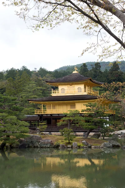 Templo Kinkakuji en la temporada de primavera - el famoso Pabellón de Oro en Kyoto, Japón . — Foto de Stock