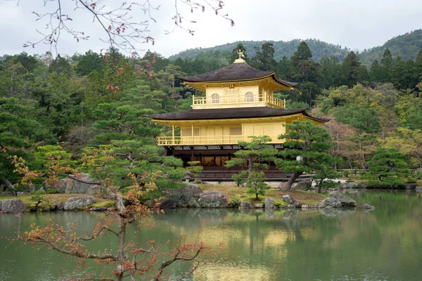 Templo Kinkakuji en la temporada de primavera - el famoso Pabellón de Oro en Kyoto, Japón . — Foto de Stock