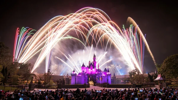 Hong Kong, China - Feb 28, 2014 vuurwerkshow in Hong Kong Disneyland op 28 februari 2014 Rechtenvrije Stockafbeeldingen