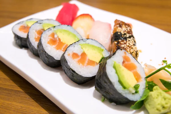 Close up s variety Sushi Set on white Dish — Stock Photo, Image