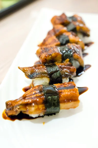 Close up de Unagi Sushi Set Japão enguia — Fotografia de Stock