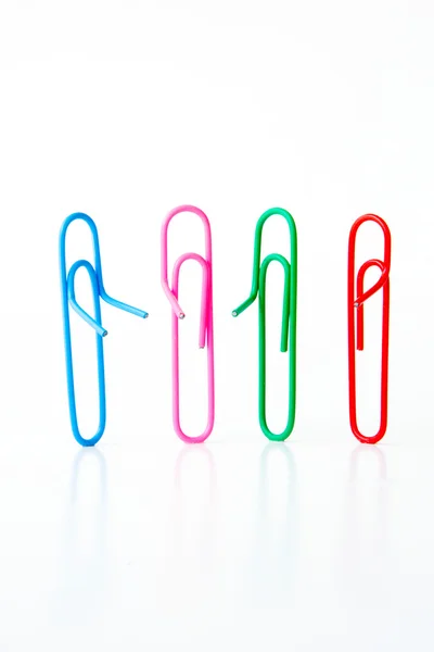 Variety of colorful paper clips on white background : family talk together concept — Stock Photo, Image