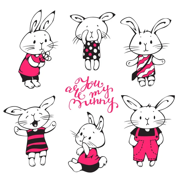 Divertidos conejos de dibujos animados — Archivo Imágenes Vectoriales