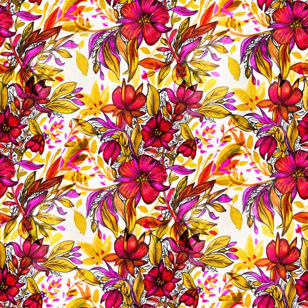 Seamless pattern with red watercolor flowers — Stock Photo, Image
