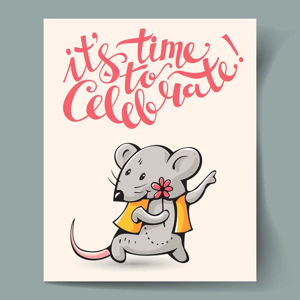 Carte postale avec une souris mignonne — Image vectorielle