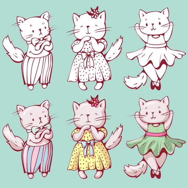 Divertido dibujos animados gatos — Vector de stock