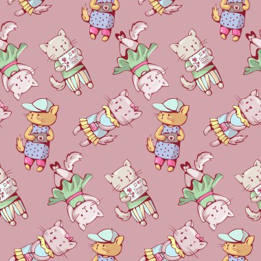 Dikişsiz desen - komik karikatür yavru kedi 