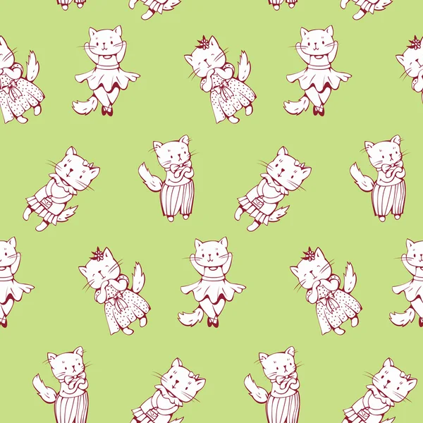 Patrón sin costuras - divertidos gatitos de dibujos animados — Vector de stock