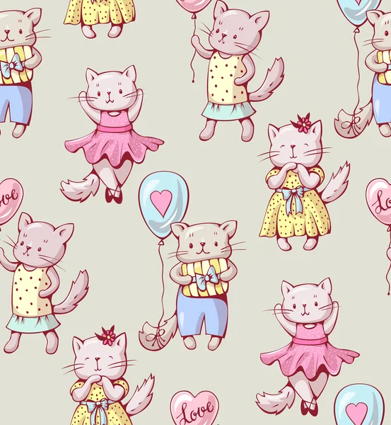 Seamless pattern - funny cartoon kittens — Stock Vector