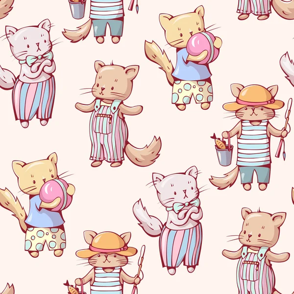 Seamless pattern - funny cartoon kittens — Stock Vector