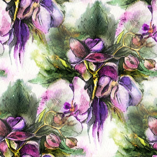 Απρόσκοπτη μοτίβο με μοβ λουλούδια — Φωτογραφία Αρχείου