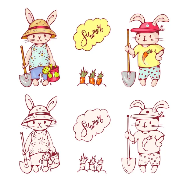 Divertidos conejos de dibujos animados — Vector de stock